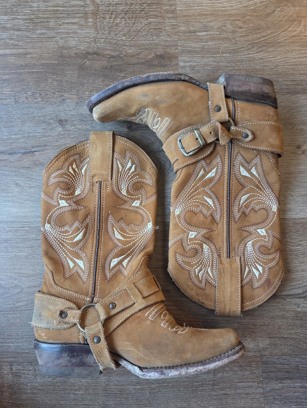 Vintage Chaparrel Womens/Girls Suede Leather Cowboy Boots w/Buckle Strap sz 5.5